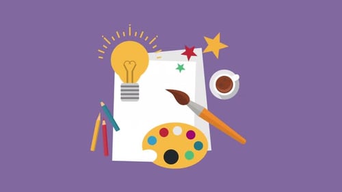 Animated Flat Design Creative Concept with Artistic Tools