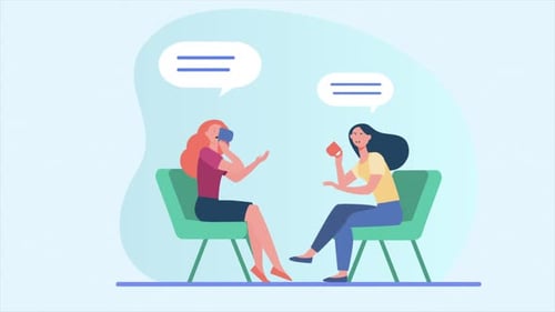 Flat Design Animation of Two Women Talking and Chatting