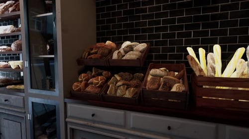 Assorted Bread Display in a Bakery