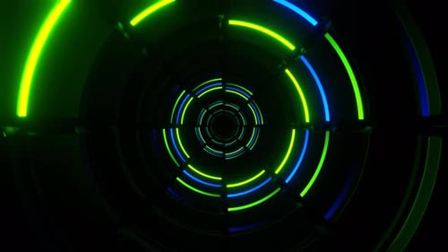 Blue And Green Neon Light Rings Tunnel Background Vj Loop In 4K