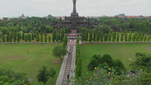 Aerial view of bajra sandhi monument surrounded by greenery, Indonesia.