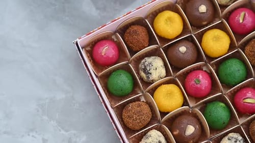 Colorful Sweets Arranged in a Box Overhead