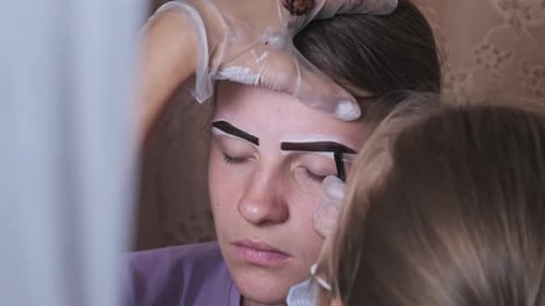 Building the Shape of Eyebrows Tint Procedure of Natural Henna Beauty Salon