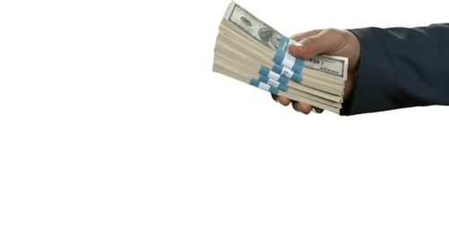 Cash Exchange Between Hands on White Background