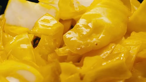 Closeup of Fermented Yellow Cabbage on Plate Preservation of Vegetables in Glass Jars Fermentation