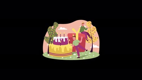 Animated Flat Design Birthday Party Celebration