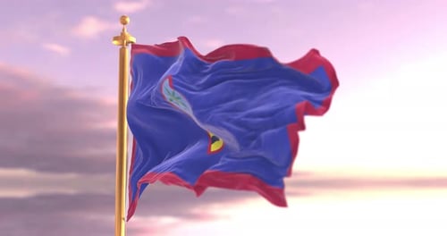 Realistic Guam Flag Waving on Flagpole against Cloudy Sky