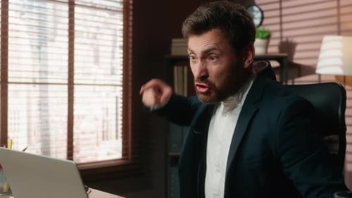Angry Mad Agressive Furious Screaming Scold Anger Caucasian Businessman Office Business Man Male Guy
