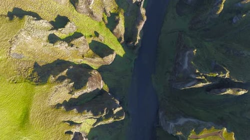 Top View of Awe Inspiring Canyon in Iceland Fjadrargljufur Canyon in Summer