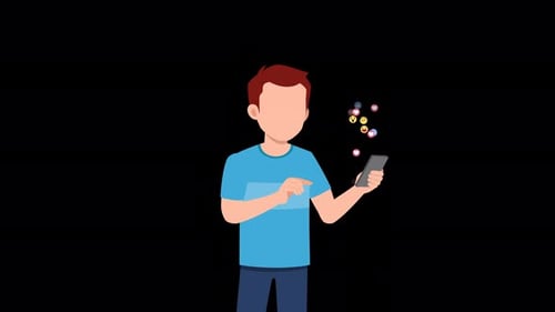 Flat Animation of Man Using Smartphone with Social Media Reactions