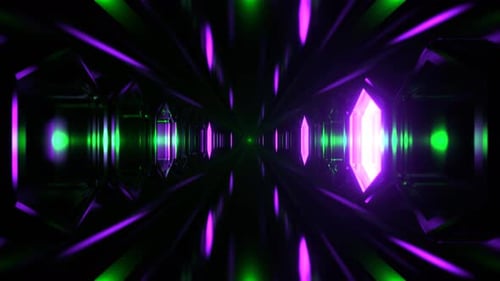 Purple And Green Mysterious Alien Corridor With Flashing Light Background Vj Loop I 4K