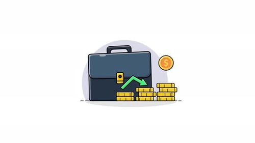 4k Office Bag with Gold Coin Stacks. Business Growth Concept Animation Video