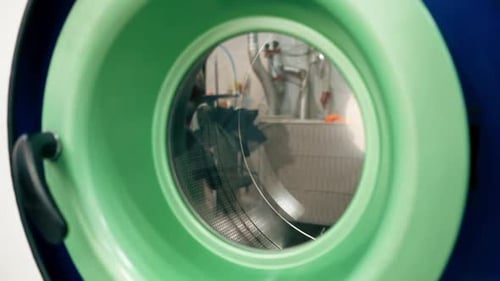 Close Up Professional Dry Cleaning Washing Machine Washing Process Professional Delicate Equipment