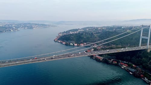 Weitwinkel-Drohnenaufnahme der Märtyrerbrücke vom 15. Juli über den Bosporus