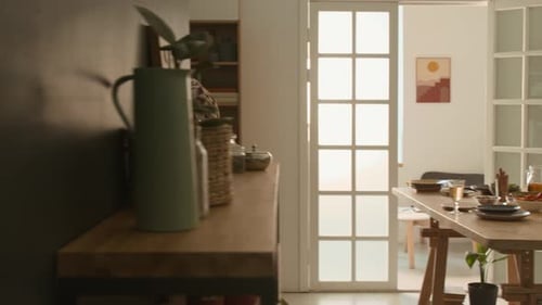 Friends Prepare Food at Bright Dining Table