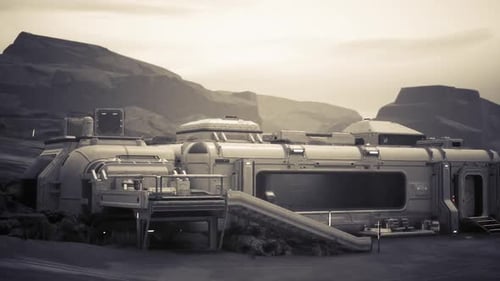 Colonist Base Established on a Distant Planet Amid Rocky Terrain