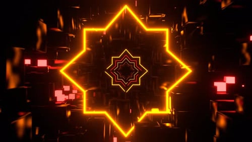 Orange And Red Extraterrestrial Tunnel With Geometric Neon Background Vj Loop In 4K