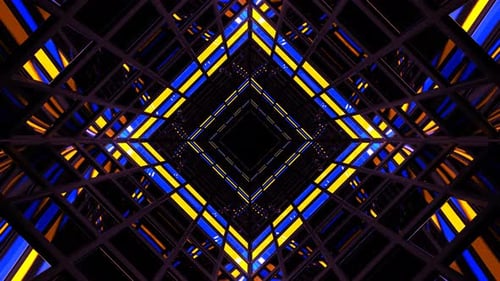 Blue And Yellow Screen Square Light Tunnel Background Vj Loop In 4K