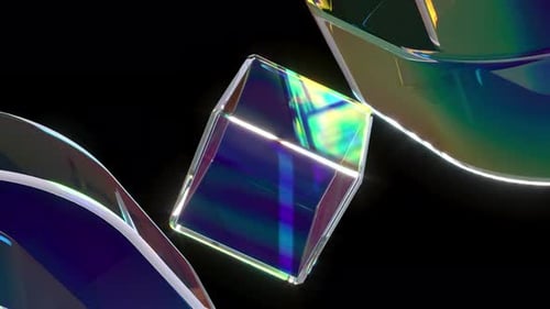 Color Rainbow Glass Square Shapes Set with Refraction and Holographic Effect