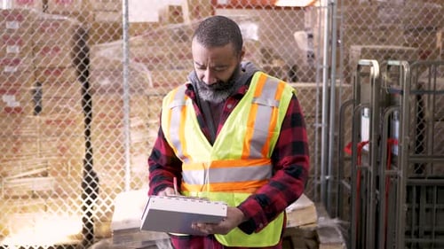Portrait of a confident mature male warehouse manager holding a clipboard