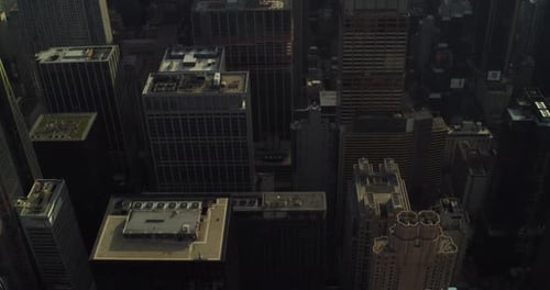 Manhattan New York City skyline aerial view under blue skies on a bright day