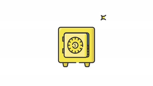 money safe box icon animation isolated alpha channel video, flat line icon of box saving money