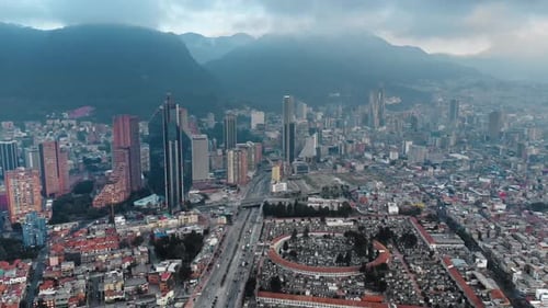Aerial View of Modern Buildings and Traffic in Financial District - Bogotá, Colombia