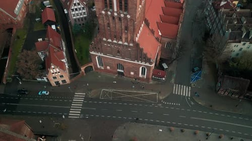 Aerial Shot of Majestic Saint Catherine's Church in Ancient District in Gdansk