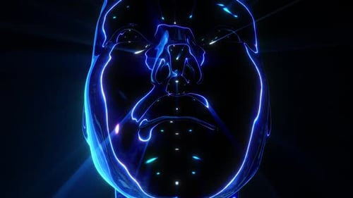 Futuristic Neon Blue Glowing Humanoid Face Animation Loop