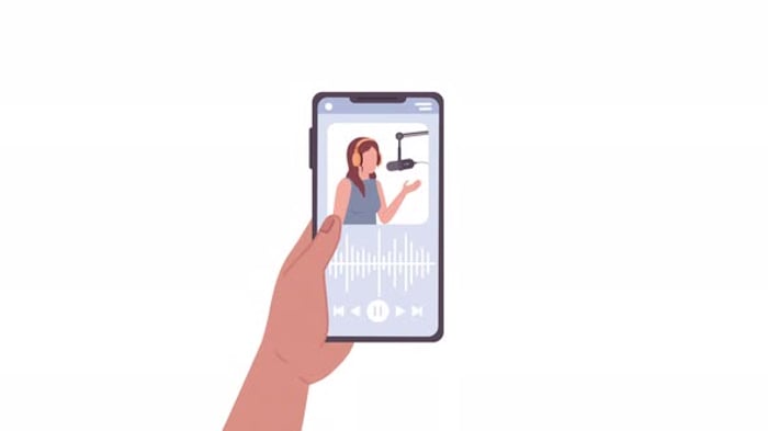 Animated Hand Holding Smartphone with Podcaster Illustration, Elements ...