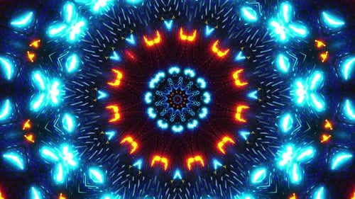 Colorful animation design with blue center. Kaleidoscope VJ loop