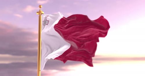 Realistic 3D Malta National Flag Waving in Wind