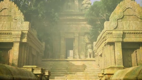Radiant Temple Staircase with Ornate Handrails Guides Upward Passage