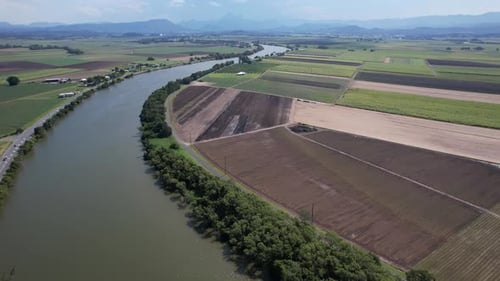 Tweed River And Fields In New South Wales, Australia - Aerial Shot