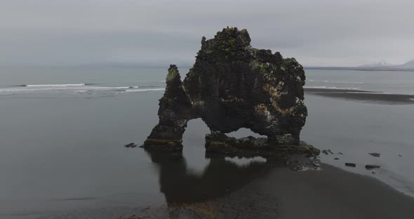 aerial orbit view of hvitserkur basalt rock, Nature Stock Footage ft ...