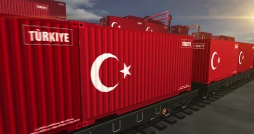 Turkey export containers on cargo train wagons loop