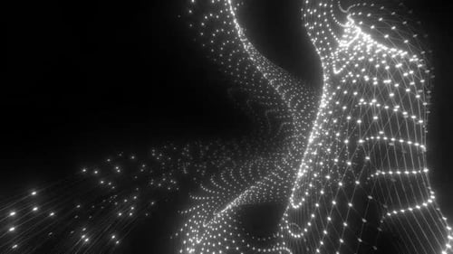 Red abstracta dinámica de nodos blancos brillantes en el espacio oscuro