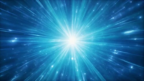 Blauer kosmischer Hyperraumburst mit hellen Lichtstrahlen und Holm