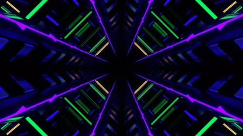 Purple And Turquoise And Yellow Neon Glow Mirrored Tunnel Background Vj Loop In 4K