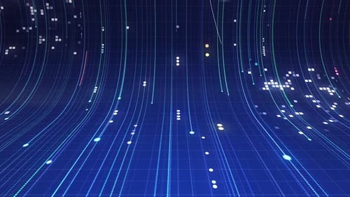 Futuristic Data Stream Animation on Blue Grid Background