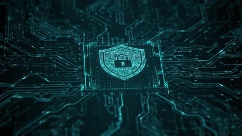 Security Hologram Virtual Hud Pin with Shield and Lock Concept of Finance Data Privacy and