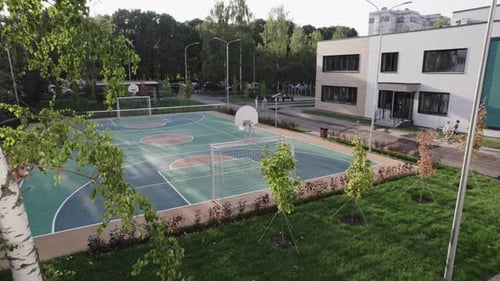 New Basketball Court with Courtyard at Modern School Campus