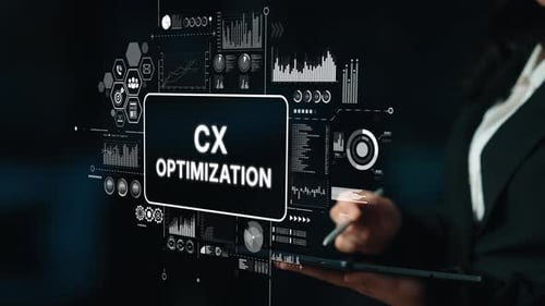 Professionelle Frau, die sich mit digitaler Schnittstelle zur Optimierung des Kundenerlebnisses in modernen Unternehmen beschäftigt