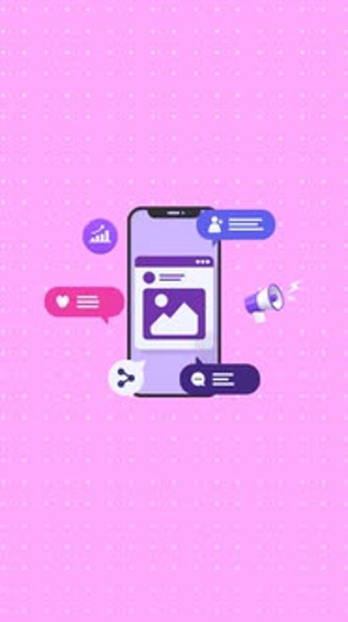 Animated Smartphone with Social Media Marketing Icons Flat Design