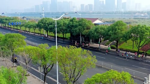 Urban Marathon runners on the street. Marathon running race