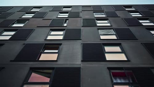 Low angle view of the Robert Jacobsen Kollegiet student dormitory in Copenhagen, Denmark