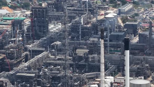 Aerial view of oil refinery industrial plant and complex structures