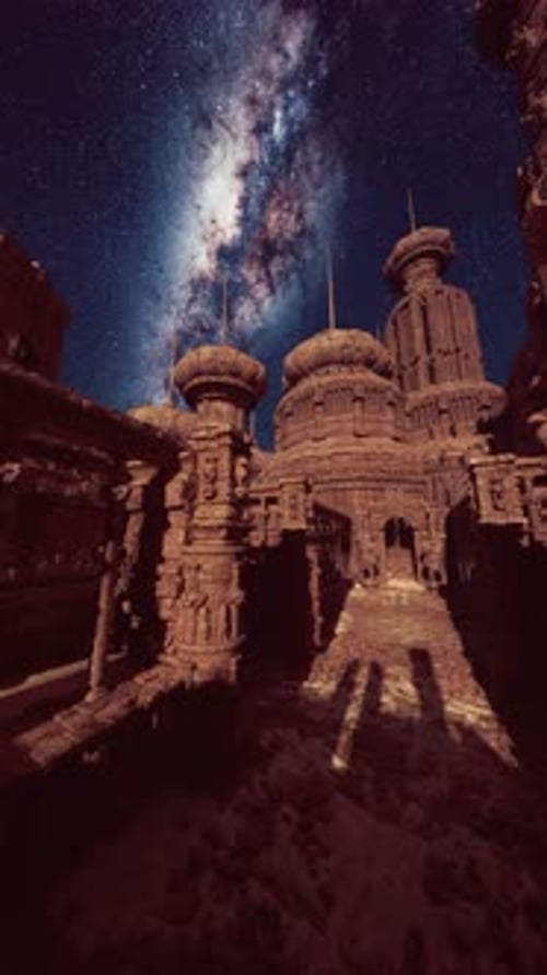 Bright Milky Way Above Ancient Temple