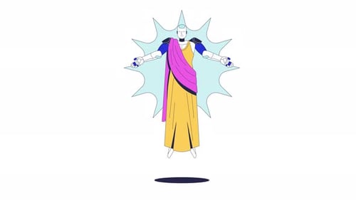 Robô de IA vestido como uma divindade: animação flutuante de personagens 2D