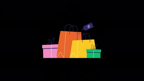 Animated Shopping Bags and Gifts with Sale Tag